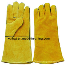 35cm Length High Quality Cow Split Leather Welding Gloves Supplier,Red Welding Safety Gloves,Long Leather Working Gloves,14′′lined Yellow Welding Gloves Factory